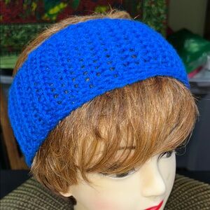 Blue Crochet Headband in blue. Wide enough to keep your hair in place